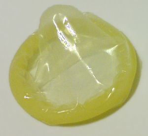 Photograph showing rolled up condom